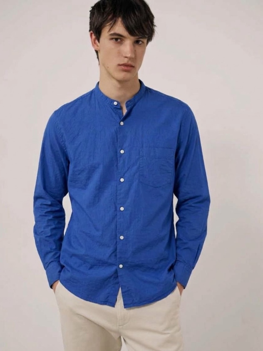 HARTFORD – PREMIUM PAT GRANDAD-COLLAR Button Up Shirt Size XXL Blue